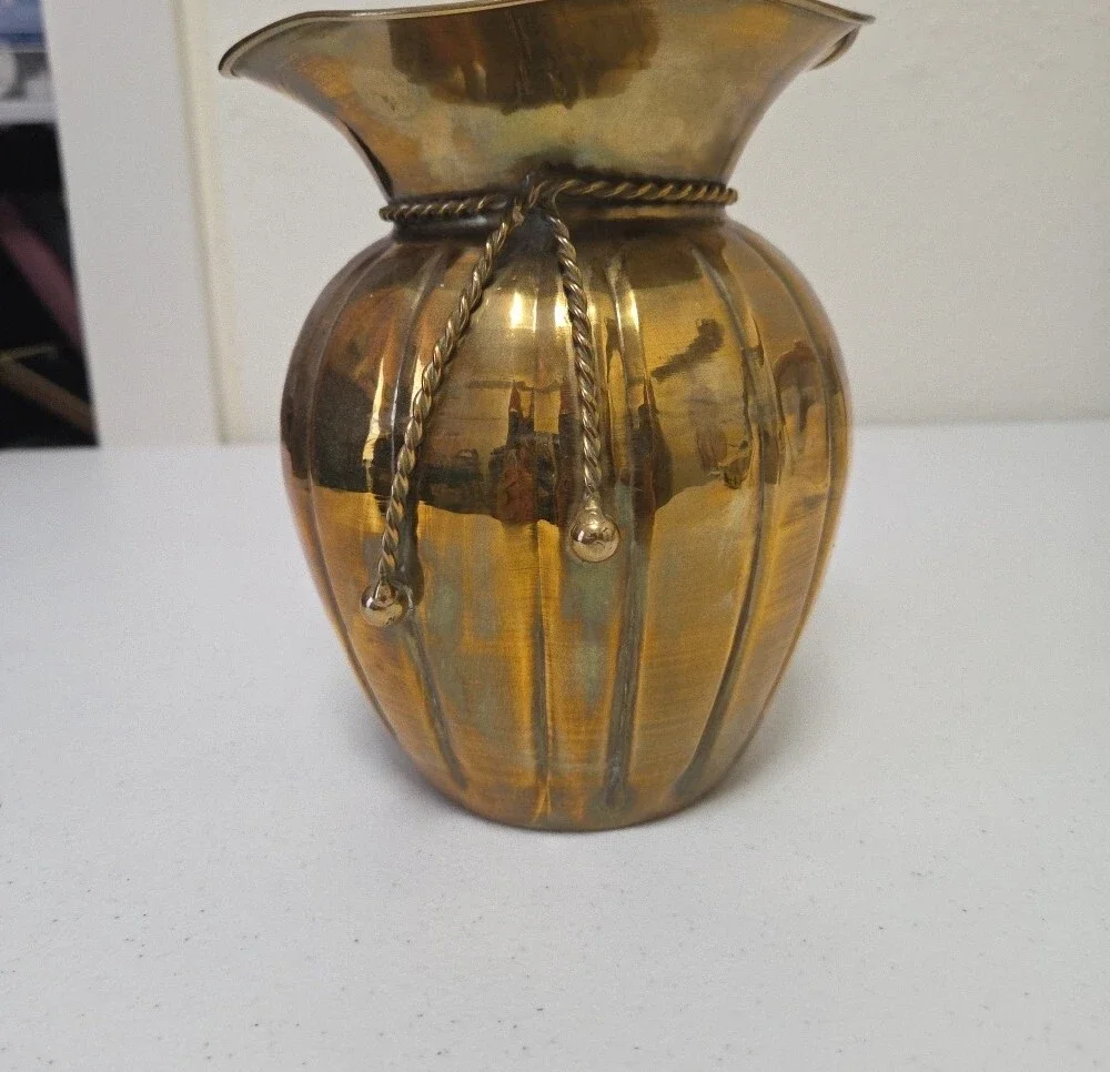 Vintage Solid Brass Decorative Rope-Twist Vase - Gold
